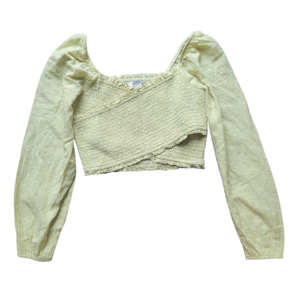 American Eagle Women's Yellow Smocked Top